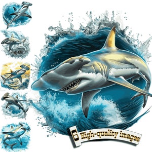 6 Hammerhead Shark clipart, hammerhead shark PNG, Shark in Water, Sublimation hammerhead, Printable, Aquatic Animals
