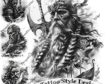 Viking tattoo-ontwerp, digitale clipart, Viking-illustraties, Viking-illustraties, tattoo-clipart, tattoo-kunstwerk