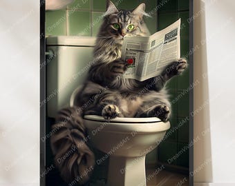 Decorazione murale con gatti, divertente decorazione per il bagno, gatto nel water, animale nel water, arte felina, regalo per gatti, download digitale