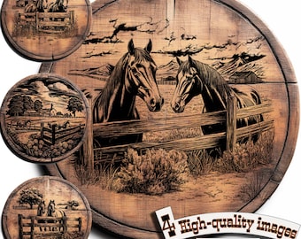 Bundle 4 Horses vector for design on wood, t-shirts, slate, canvas, mugs, laser engraving. PNG/SVG Сutting board