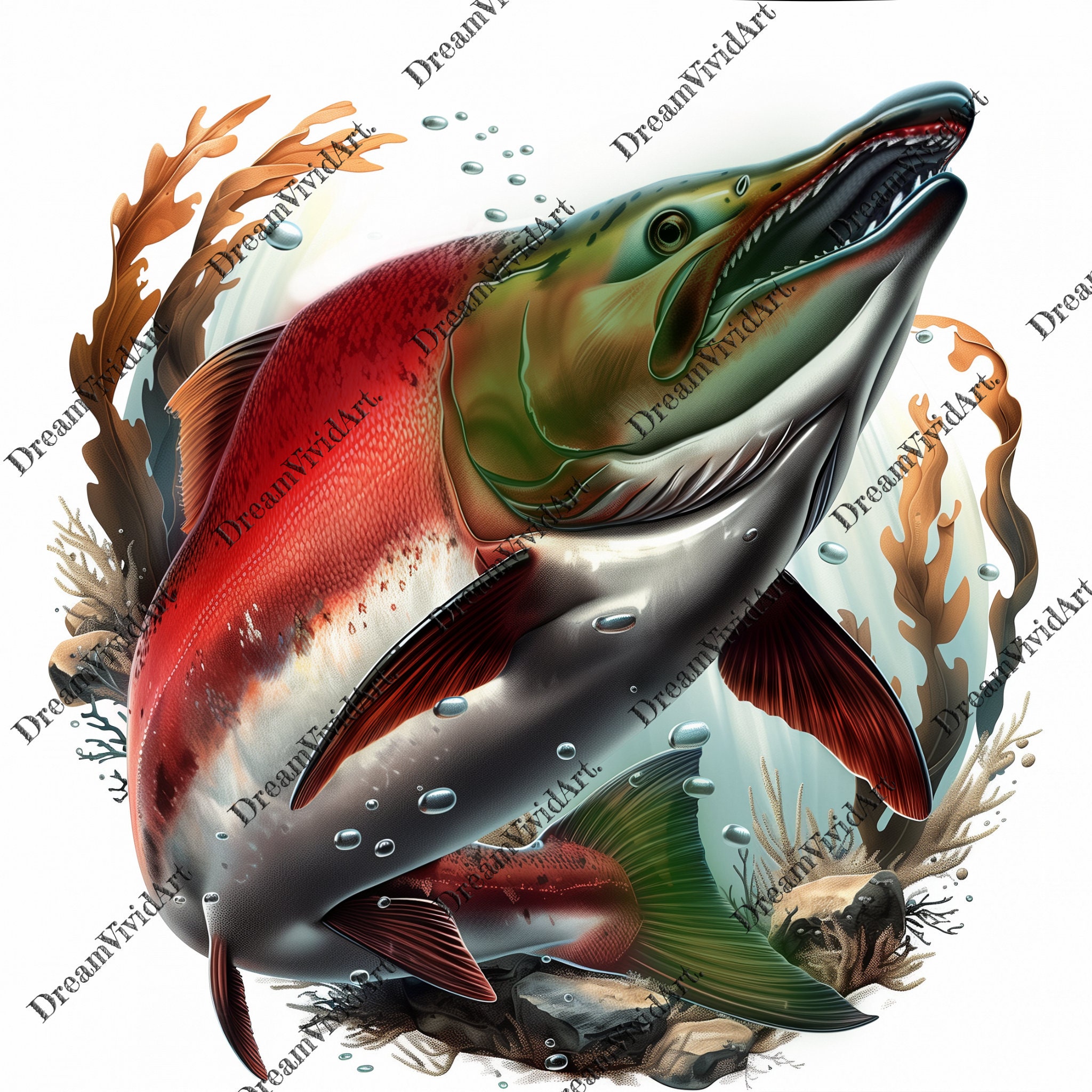 6 Sockeye Salmon Clipart, Sockeye Salmon PNG, Fishing, Digital Graphic ...