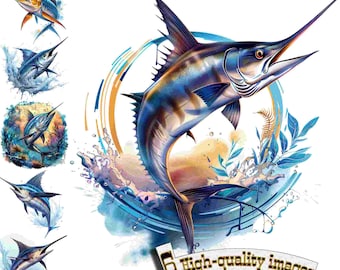 6 Marlin Fish Clipart, Marlin fish Clipart PNG, Fishing, Digital Graphic, Instant Download, , Marlin printable, sublimation design