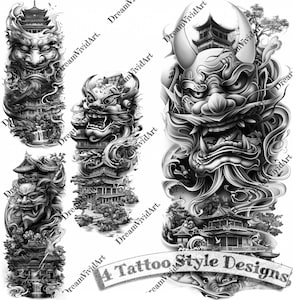 Japanese Mask Tattoo Design, Digital Clipart, Oni mask Clip Art, Tattoo Clipart, Tattoo Artwork