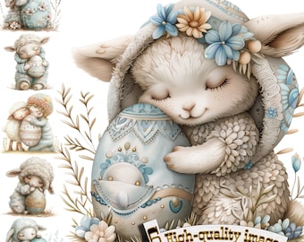 6 Cute Easter Sheep, Easter Sheep PNG, Easter Sheep Sublimation, Easter Lamb Printable
