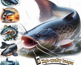 6 Catfish Clipart, Catfish Clipart PNG, Fishing, Digital Graphic, Instant Download, Catfish printable, sublimation design