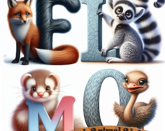 26 English Animal Alphabet Cards - A-Z Letters, Printable ABCs, Commercial Use