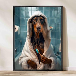 Doberman dog in Bathroom Wall Art, Bathroom Decor, Animal in Bathroom, Dog Art, doberman dog gift, Digital Download