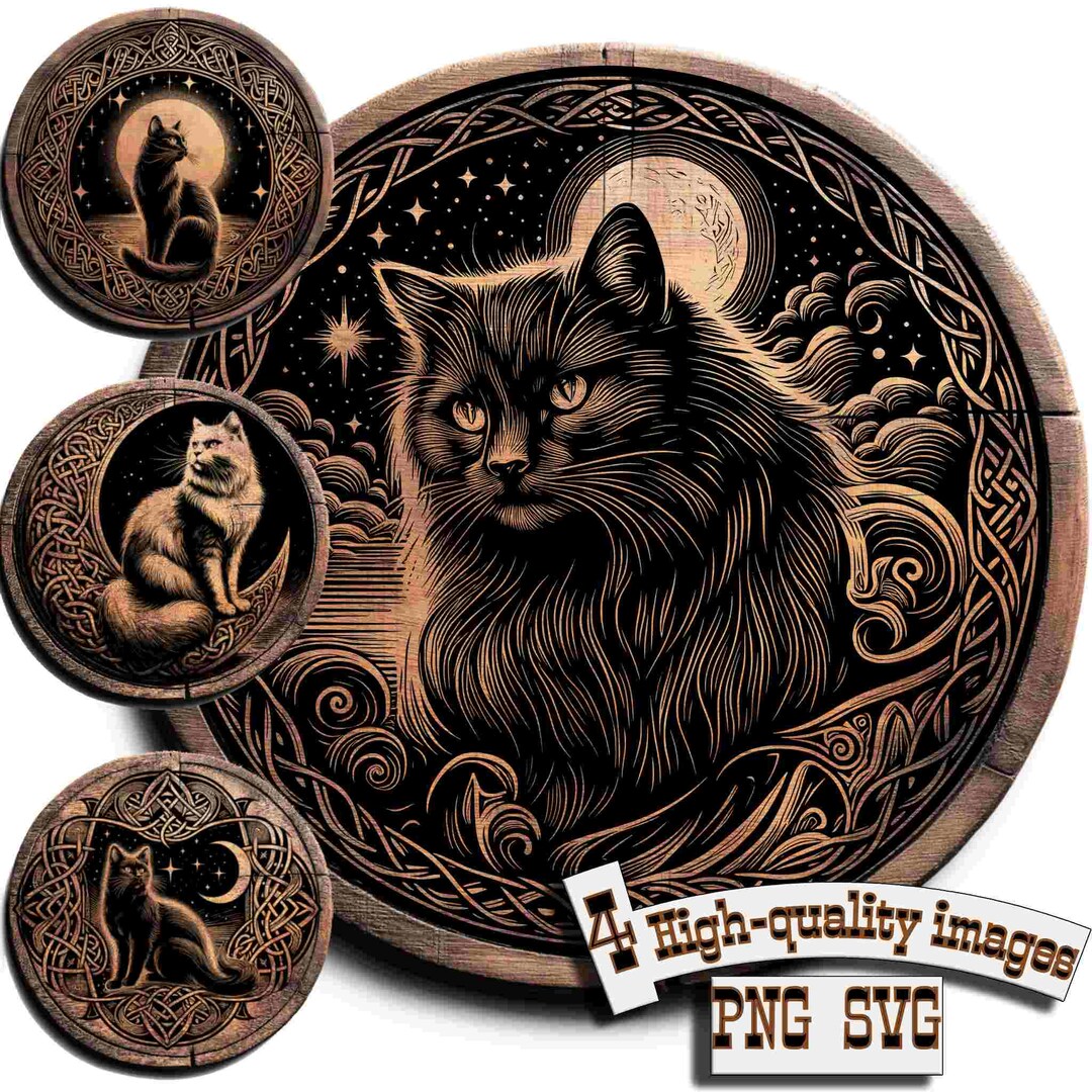 Bundle 4 Cat and Celtic Rune Vector for Design on Wood, T-shirts, Slate ...
