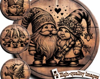 Bundle 4 Christmas Gnomes, vector for design on wood, t-shirts, slate, canvas, mugs, laser engraving. PNG/SVG. Cutting Chopping Board.