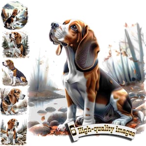 6. Cão de caça Beagle, Clipart de cão de caça PNG, Arte de clipe de Beagle, Gráfico digital, Download instantâneo, Decoração de caça