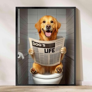 Golden retriever Wall Art, Bathroom Decor, Golden retriever in Toilet, Animal in toilet, Dog Art, Golden retriever Gift