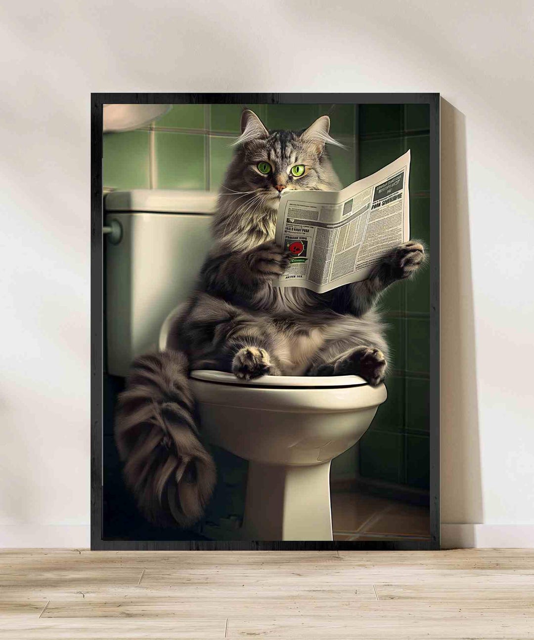 Cat Wall Art, Funny Bathroom Decor, Cat in Toilet, Animal in Toilet ...