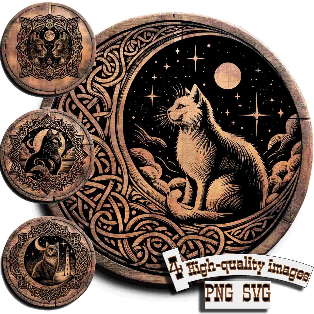 Bundle 4 Cat and Celtic Rune Vector for Design on Wood, T-shirts, Slate ...