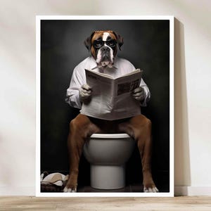 Boxer Dog Wall Art, Funny Bathroom Decor, Boxer Dog in Toilet, Animal in toilet, Dog Art, Boxer dog Gift, Digital Download