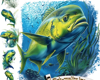 6 Mahi Mahi Fish Clipart, Mahi Mahi Clipart PNG, Fishing, Digital