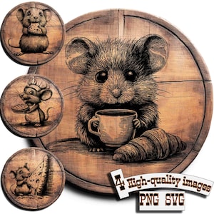 Bundle 4 Musfrossare, vektor för design på trä, t-shirts, skiffer, canvas, muggar, lasergravyr. PNG/SVG, ostbrickadesign