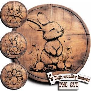 Bundle 4 Osterhasen vektor für Design auf Holz, T-Shirts, Schieferplatte, Leinwand, Tassen, Lasergravur. Schneidebrett als PNG / SVG