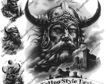 Viking tattoo-ontwerp, digitale clipart, Viking-illustraties, Viking-illustraties, tattoo-clipart, tattoo-kunstwerk