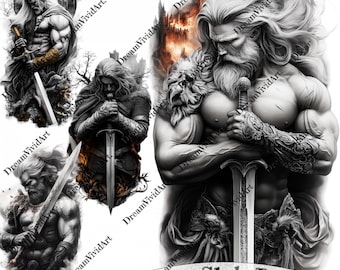 Krijger tattoo-ontwerp, digitale clipart, krijger-illustraties, tattoo-clipart, tattoo-kunstwerk