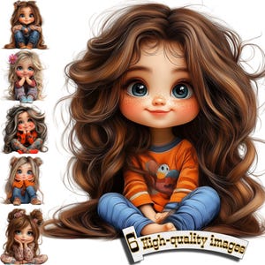 6 süße Mädchen Clipart, süße Mädchen PNG, Mädchen bedruckbar, süße Aquarell Mädchen