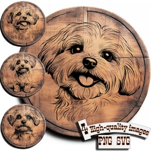 Bundle 4 Maltese dog vector for design on wood, t-shirts, slate, canvas, mugs, laser engraving. PNG/SVG Сutting board
