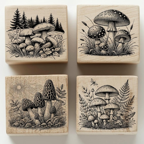 Bundle 4 Mushrooms Vector for Design on Wood, T-shirts, Slate