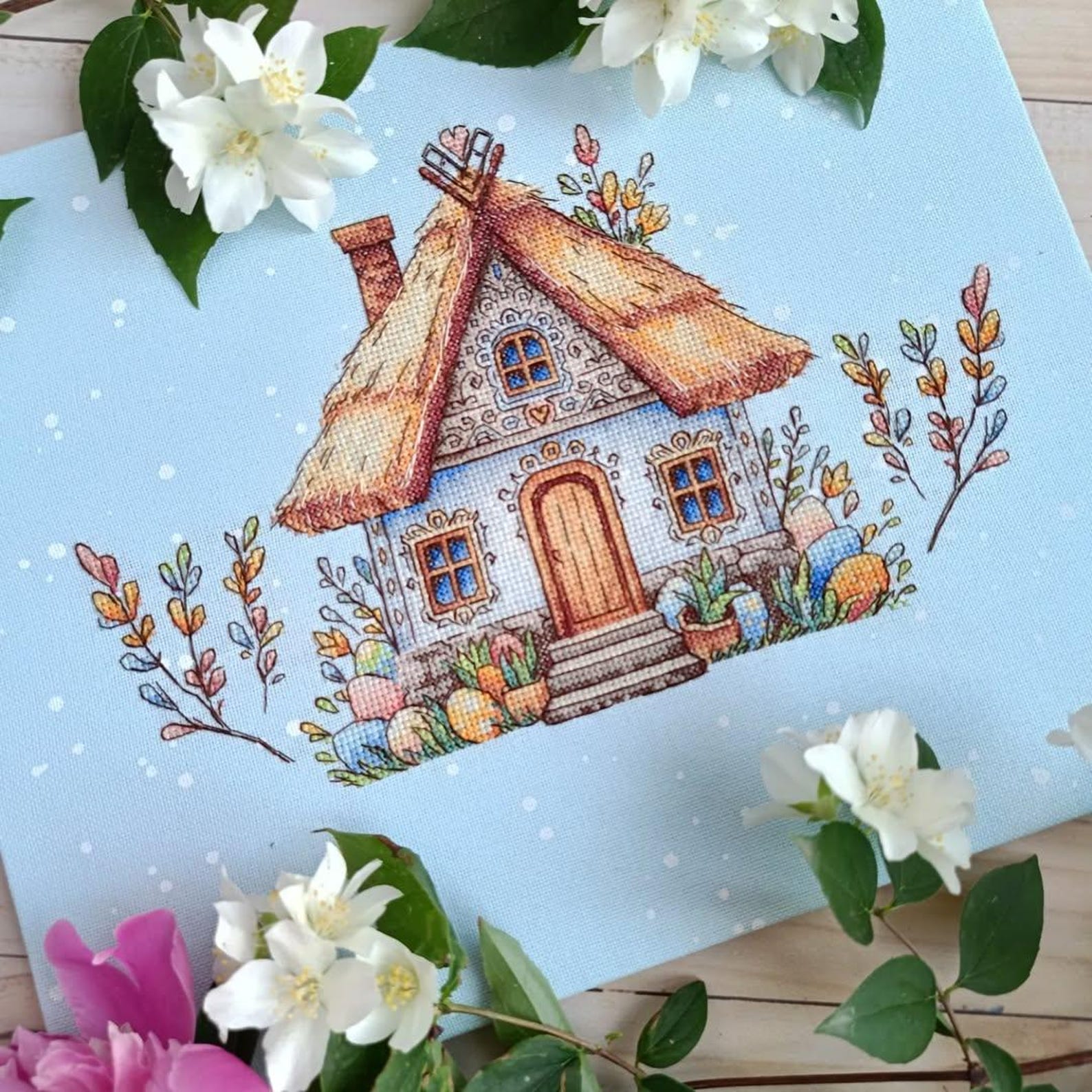 Easter House Cross Stitch Pattern: Ukrainian Hut & Easter Eggs Picture ...