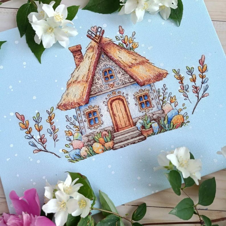 Easter House Cross Stitch Pattern: Ukrainian Hut & Easter Eggs Picture ...