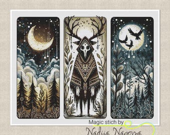 Dark Woodland spirit Cross Stitch Pattern: Leshy, Mystical Horned Creature, Gothic Forest Demon, Spooky design, digital download PDF