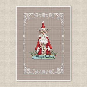 Patrón de punto de cruz con retrato de Papá Noel, marco de copo de nieve, diseño de feliz Navidad, Ho-ho-ho, tarjeta festiva bordada, descarga digital en formato PDF