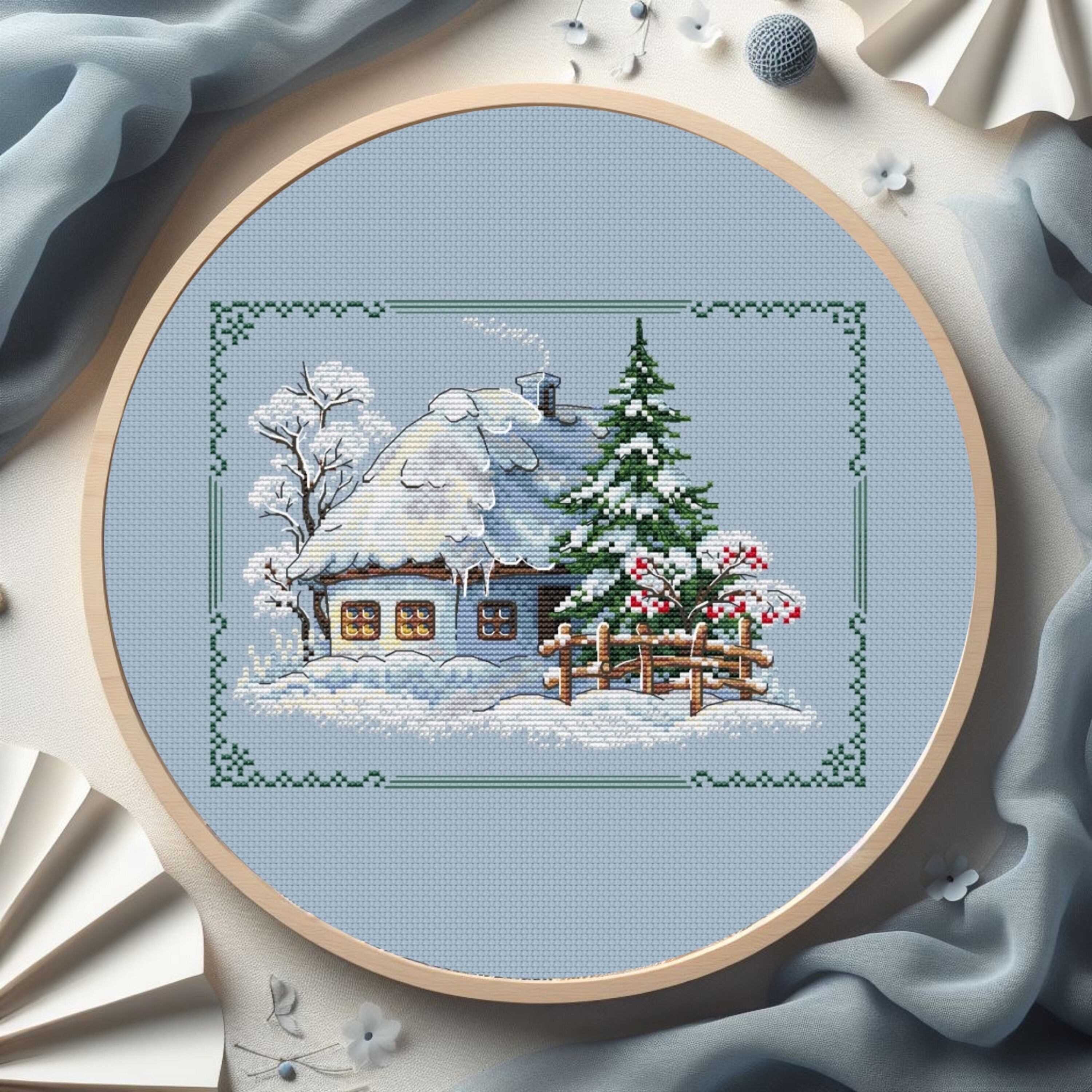 Winter Hut Cross Stitch Pattern - Ukrainian Folk Art Design, Christmas ...