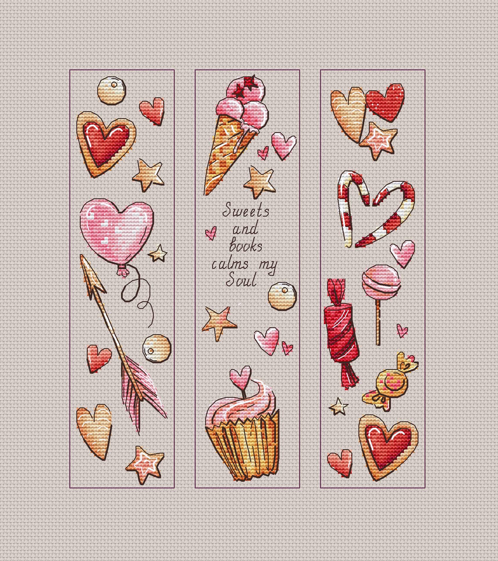 Candy Sweets Bookmarks Cross Stitch Pattern: Pink Sampler (digital ...