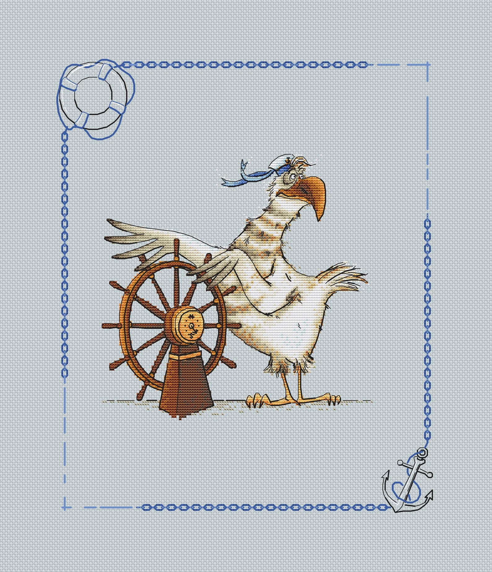 Cheerful Albatross Captain Cross Stitch Pattern, Fun Marine Bird Theme ...
