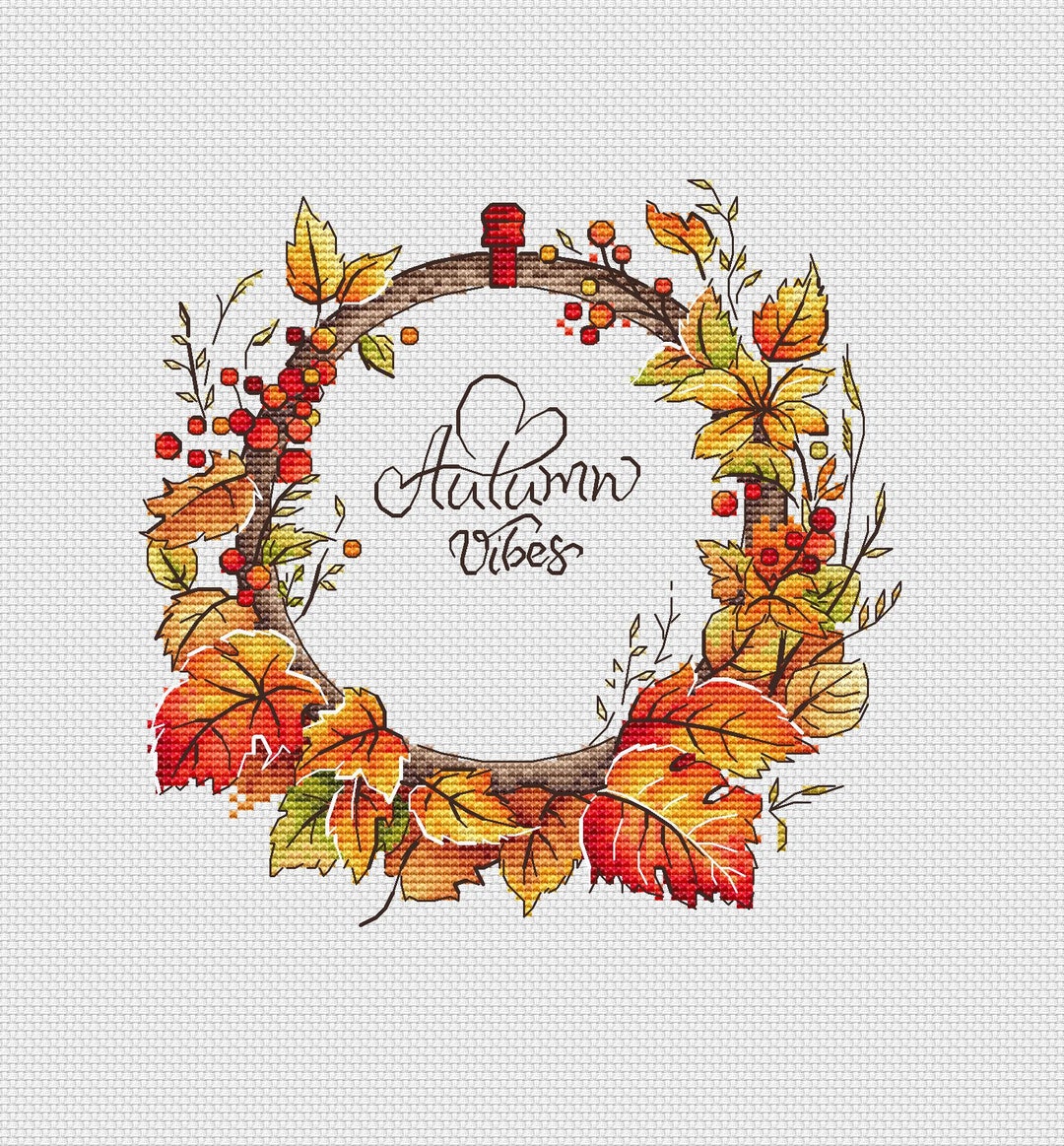 Colorful Autumn Wreath Cross Stitch Pattern: Maple Leaves Pattern for ...