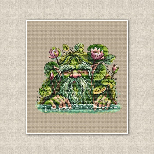 Fantasy Fairy Tale creature Bolotyanyk Cross Stitch Pattern, Swamp man, Modern Hand Embroidery Design, Nursery Decor, Instant Download PDF,