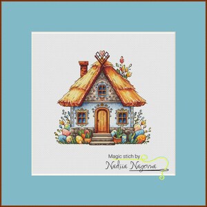 Easter House Cross Stitch Pattern: Ukrainian Hut & Easter Eggs Picture ...