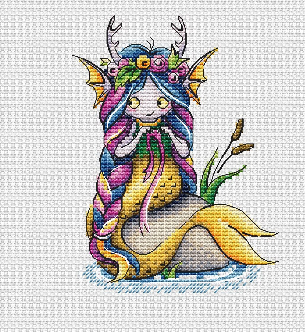 Mermaid Nyavka Cross Stitch, Ukrainian Fairy Tale Spirit, Nursery