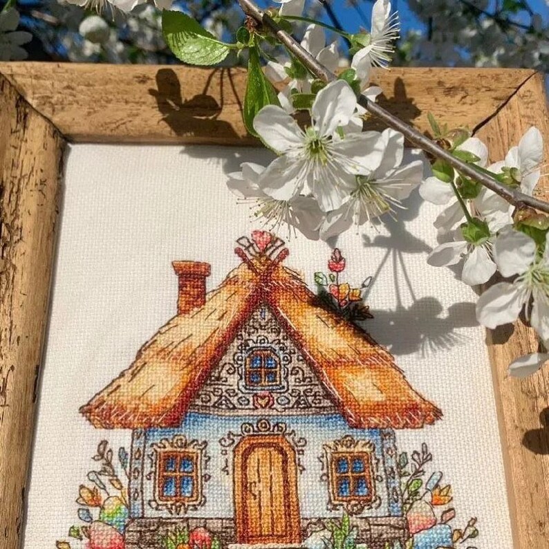 Easter House Cross Stitch Pattern: Ukrainian Hut & Easter Eggs Picture ...