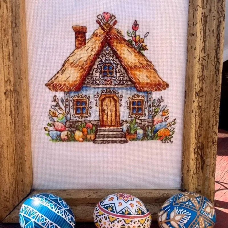 Easter House Cross Stitch Pattern: Ukrainian Hut & Easter Eggs Picture ...