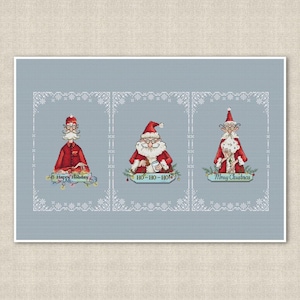 Cross Stitch Sampler: portretten van de kerstman in sneeuwvloklijsten, vrolijk kerstfeestontwerp, ho ho, fijne feestdagen, digitale download-pdf