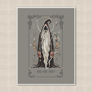 Patrón de punto de cruz Merry Creepmas: espíritu de Papá Noel oscuro en marco ornamentado, Navidad gótica, brujería navideña, Papá Noel espeluznante, descarga digital en formato PDF
