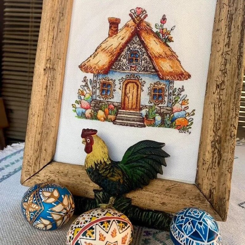 Easter House Cross Stitch Pattern: Ukrainian Hut & Easter Eggs Picture ...