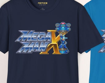 Camiseta de videojuego retro Megaman. Camiseta con potenciador Mega Man X.