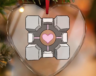 Adorno de cristal, decoración navideña de Portal 2 con temática de Aperture Laboratories, cubo de compañía, programa de seguridad de Aperture, decoración navideña, geek