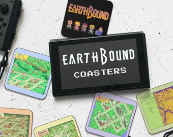 Posavasos de madera dura para videojuegos retro Earthbound Mother 2 Onett Twoson Threed Fourside Scaraba