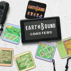 Earthbound Mother 2 Videogame Onett Twoson Threed Fourside Scaraba Retro Hardboard Achteronderzetters