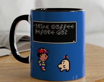 Earthbound drink coffee before go? When you have finished this cup of coffee your adventure will begin again. Ness Saturn video game Mug