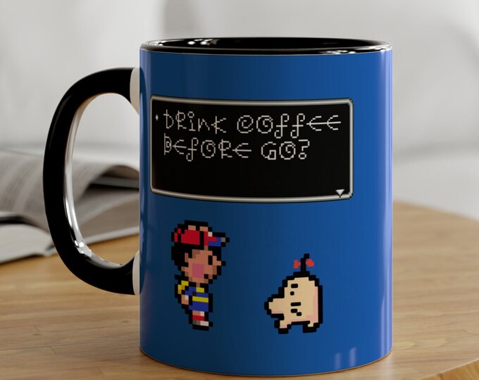 Earthbound drink coffee before go? When you have finished this cup of coffee your adventure will begin again. Ness Saturn video game Mug