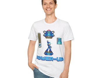 Camiseta de videojuego retro Megaman. Camiseta potenciadora de Mega Man X.