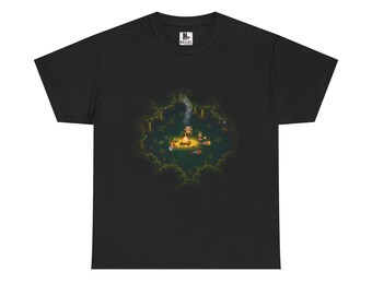 Camiseta retro RPG Campfire Forest / 16 bits Negro/Bosque/Colores oscuros